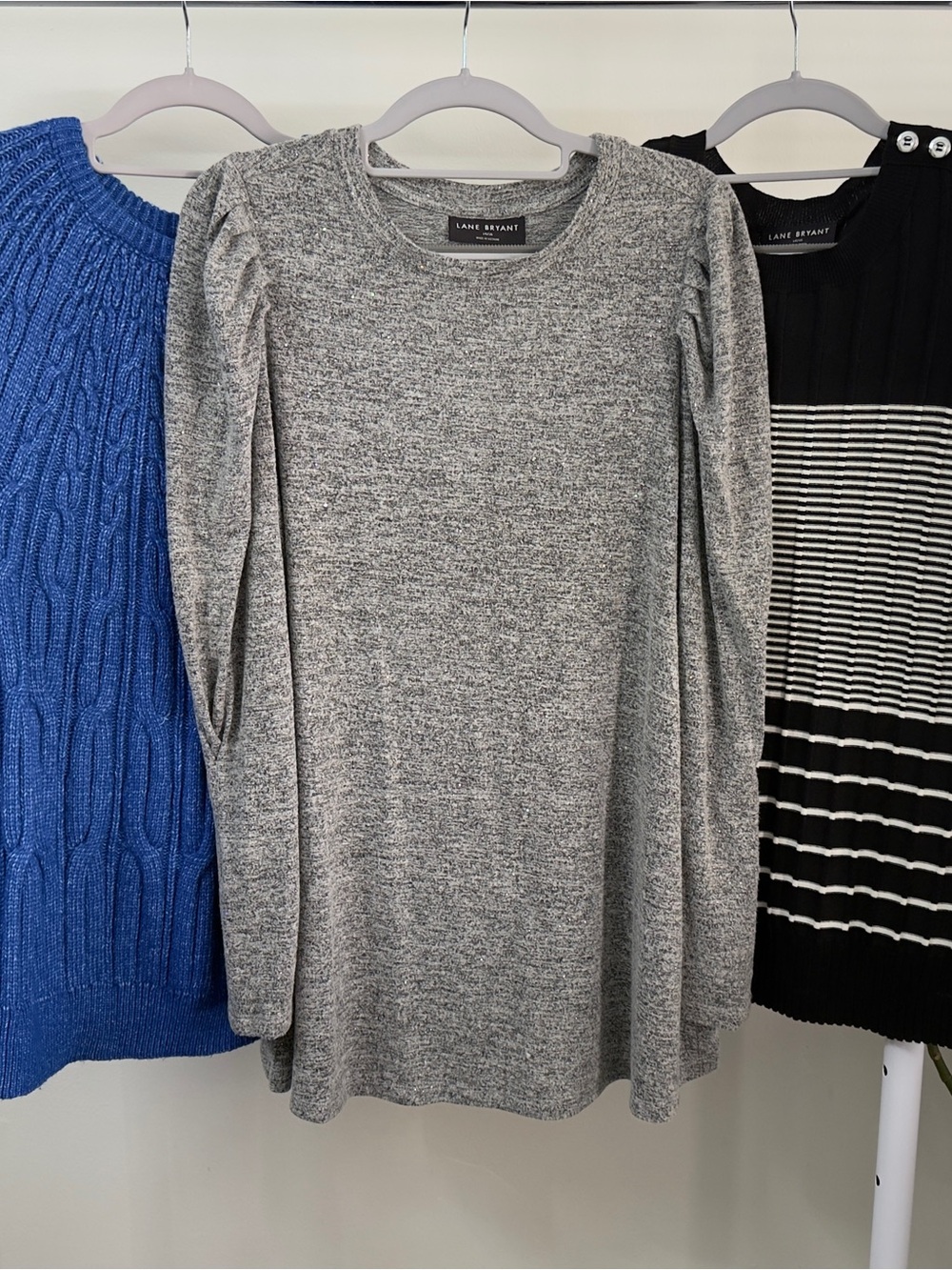 Lane Bryant Sweater Lot 3pc Blue Cable Knit Striped Puff Sleeve Plus Sz 14/16
